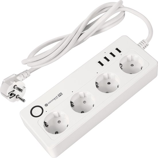 Krüger&Matz Connect P6 - Slimme WiFi Stekkerdoos - 4 Stopcontacten - 4 USB-poorten - Tuya