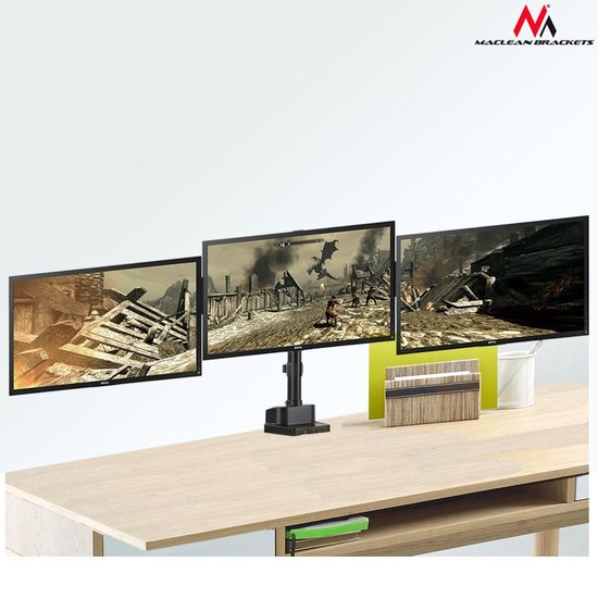 Maclean MC-811 - Monitorbeugel voor 3 LCD LED-monitoren met 2x USB 3.0 - 17-27 "3x7kg vesa 75x75 en 100x100
