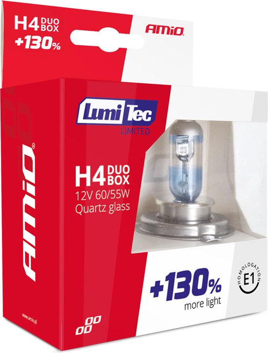 AMiO LumiTec Silver Halogeen Dimlicht +130% H4 12V 60/55W (set)