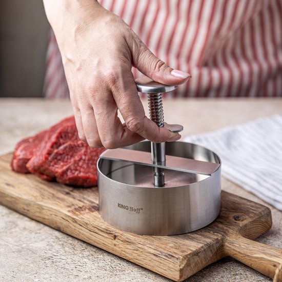 Kinghoff 1879 Roestvrijstalen Hamburgerpers - Verstelbare Patty Maker - Ø 11,4 cm - Vleespers