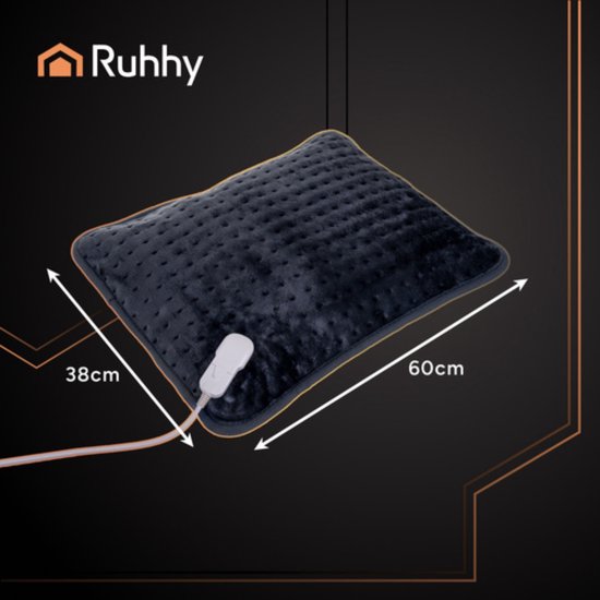Ruhhy Groot verwarmd kussen 60x38 cm met instelbare warmtestanden en wasbare hoes veilig en comfortabel