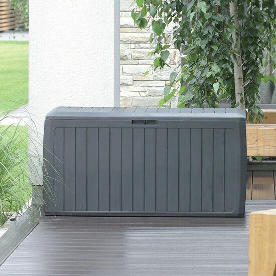 Prosperplast Tuin kussen opbergbox - grijs - hout patroon - 280 liter - kunststof - 116 x 44 x 55 cm