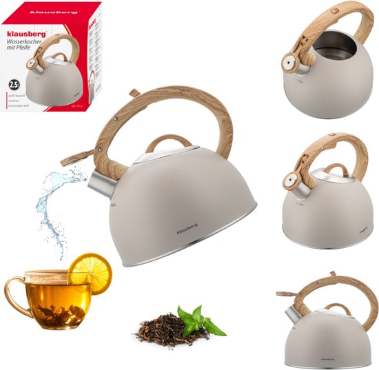 Klausberg 7913 - Fluitketel met fluit - 2.5 liter - RVS - beige