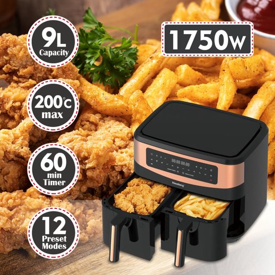 Klausberg KB-7589 - Dubbele Heteluchtfriteuse - 2x4.5L - Digitaal - Gezond Koken