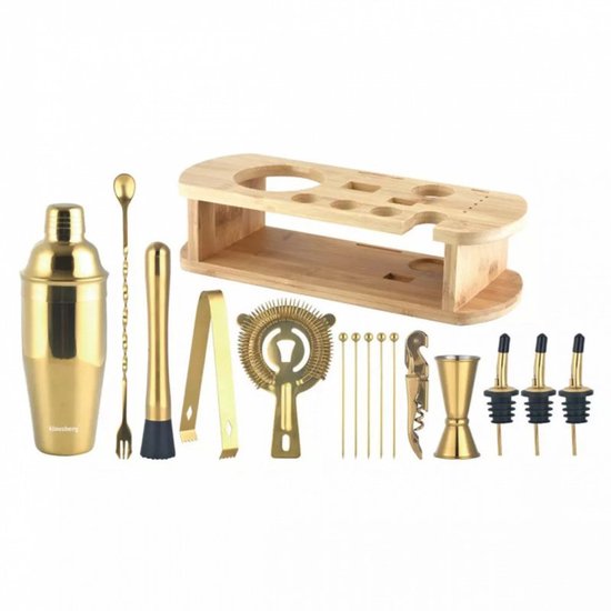 Klausberg KB-7583 - Cocktailset - 16 Delig - Goudkleurig - Bambus Standaard