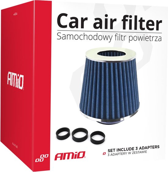 AMiO Open Luchtfilter Sport Filter met Cold Air Intake Blauw - Chrome [Sportfilter Powerfilter Universeel]