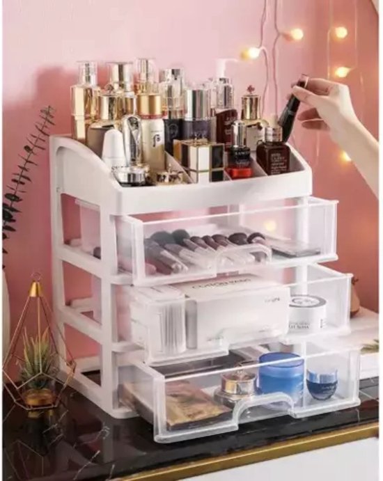 Soulima Make-up organizer - kunststof - transparant - 27 x 23 x 17 cm - incl 3 lades