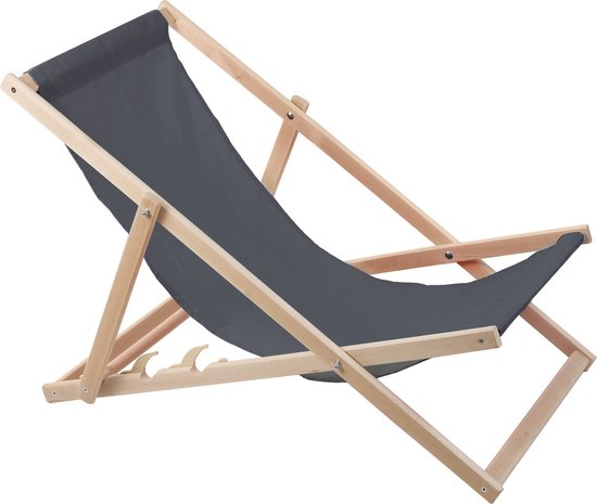 Set van 4 stuks - Strandstoel - ligstoelen - Verstelbaar - Inklapbaar - beukenhout - donker grijs