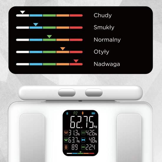 Klausberg 7857 - Slimme Bluetooth Personenweegschaal met Lichaamsanalyse en Handgreep – Gewicht, BMI, Vetpercentage, Spiermassa, Kleurendisplay -wit