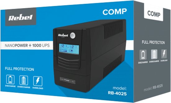 Rebel Nanopower Plus - UPS Zasilacz - 1000VA - 600W - LCD Display