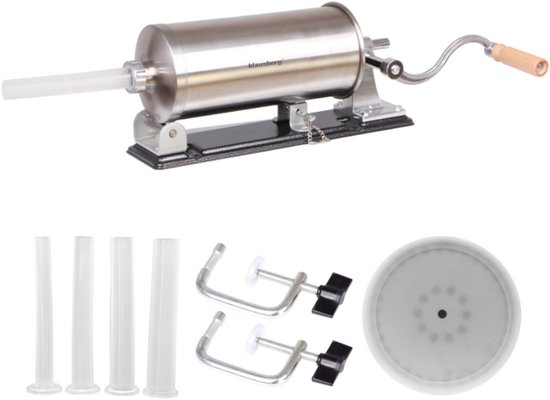 Klausberg KB-7928 Horizontale Worstvuller | 3 kg Capaciteit | RVS | Met Klemmen en Zuiger | Vleesvuller | Worstmaker