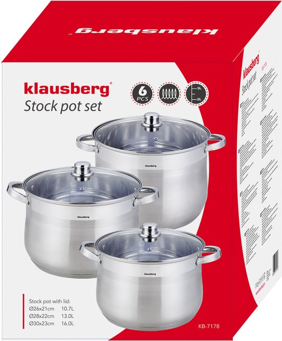 Kinghoff 7178 - 6 Delige Soep pannenset - kookpan - soeppan - 16 liter/13 liter/10.7 liter