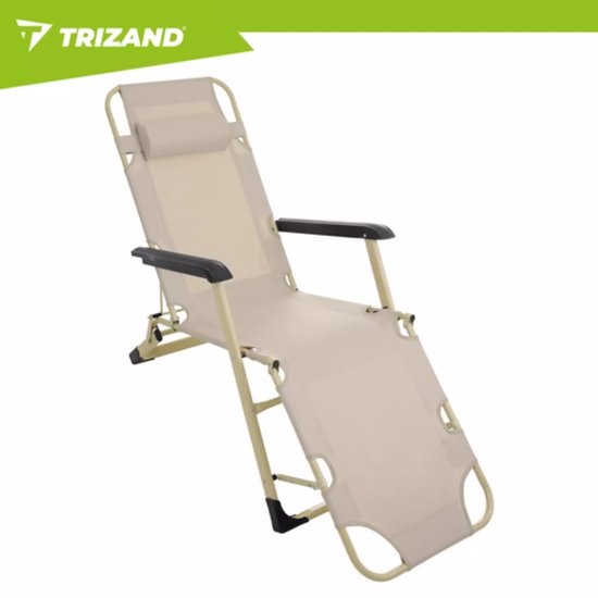 Trizand 3-in-1 tuinligstoel voor terras, tuin of strand met verstelbare rugleuning, beensteun en dik wasbaar kussen