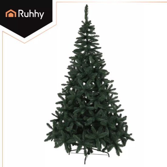 Ruhhy kunstkerstboom 210 cm – realistische groene kerstboom met dunne naalden, metalen standaard en natuurlijke uitstraling