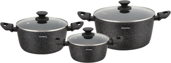 Klausberg KB-7960 Kookpottenset – 3-delig – Marmer Antiaanbak – Inductie Geschikt – 20/24/28 cm – Inclusief Glazen Deksel