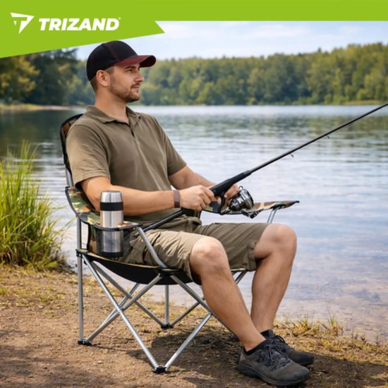 Trizand visstoel camouflage met zonnescherm en muskietennet draagkracht 100 kg voor vissen kamperen en outdoor