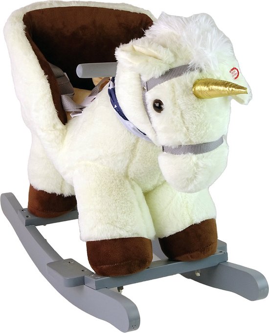 Lean Toys Hobbelpaard Wipstoel Witte Eenhoorn - Met geluid - 48 x 60 x 33 cm - Schommelstoel