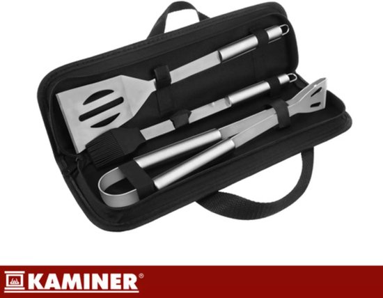 Kaminer Barbecue set met tang, spatel en borstel in stevige koffer voor tuin, camping en onderweg