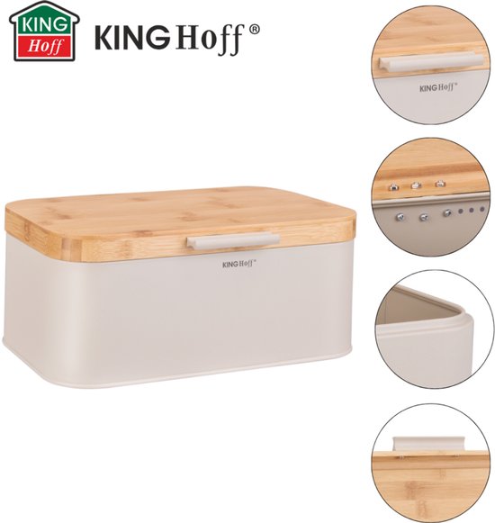 Kinghoff KH-1928 - Broodtrommel - beige - met bamboe deksel - 30x20x14 cm