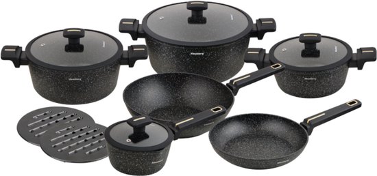 Klausberg KB-7968 Pannenset | 12-Delig | Marmer Anti-aanbaklaag | Inclusief Wok Pan | Geschikt voor Inductie | Pannen set | Glazen dekels