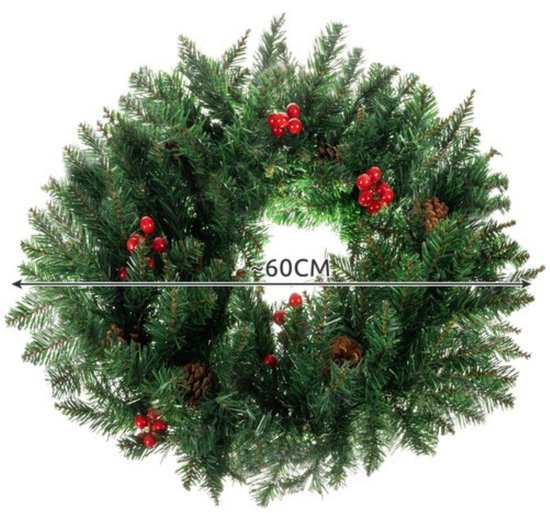Ruhhy Grote Kerstkrans 60cm - Stijlvol en Duurzaam voor Deur en Interieur