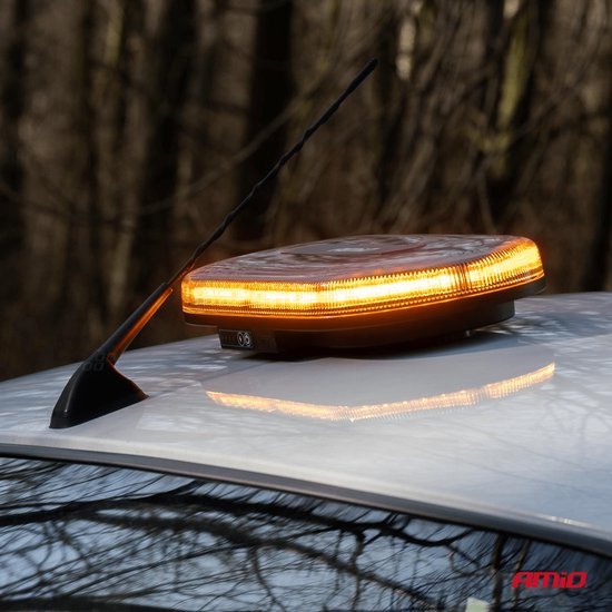 AMiO Oranje LED Batterij Zwaailicht Noodverlichting met Afstandsbediening en Dubbele Magneet 12/24V Oplaadbaar - ECE R65 en R10 gecertificeerd openbare weg