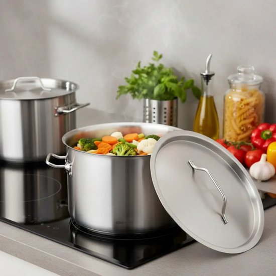 Kookpan - Catering Pan - Extra Grote Soeppan met Deksel - Stockpot - Inductie Geschikt - voor Soep, Pasta & Stoofgerechten - 44L - Ø45 cm - RVS