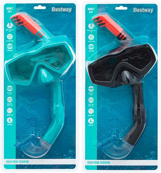 Bestway Set Masker en Buis Volwassene Anatomische Bandje Assorti Kleur +14 Jaar Strand en Zwembad 24071