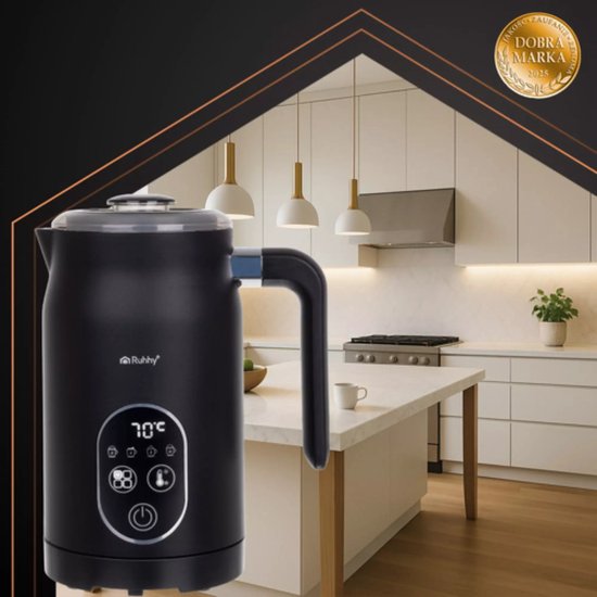 Ruhhy melkopschuimer 500W – elektrische melkopschuimer met LED-display, 4 temperatuurstanden