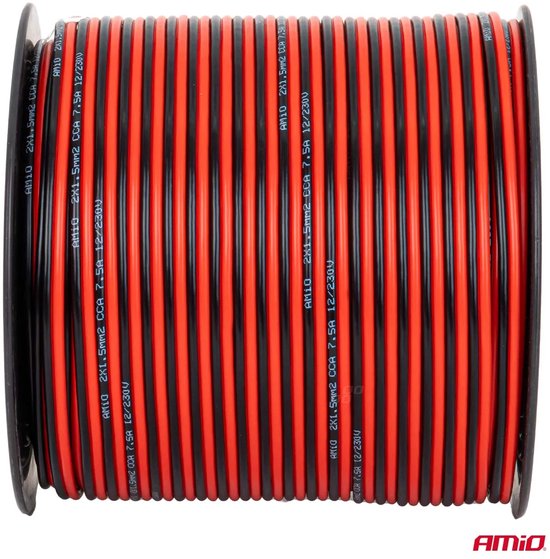 CCA luidsprekerkabel zwart/rood 2×1,5mm2 100m 7,5A