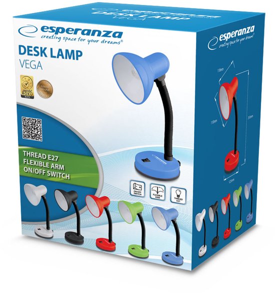 Esperanza Vega Bureaulamp – E27 Fitting – Blauw – Kantelbare Arm – Klassiek Design