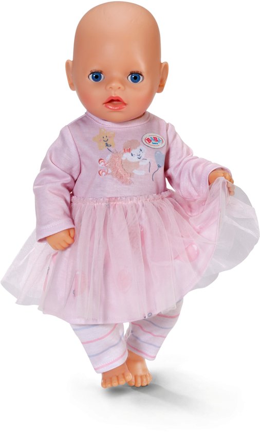 BABY born Jurk Lichtroze met lange mouwen, rok van tule en legging voor poppen van 36 cm