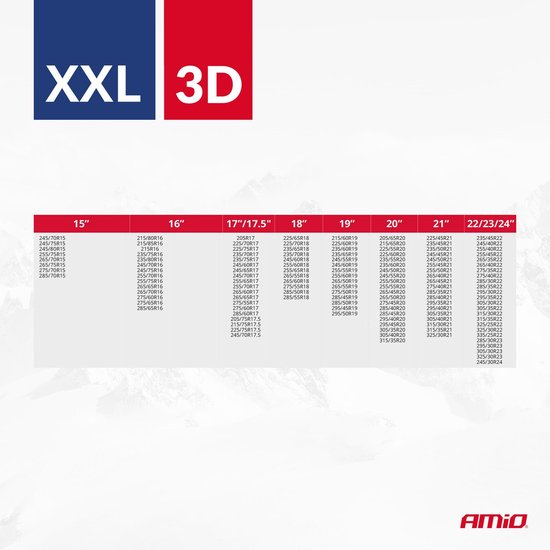 AMIO 3D XXL Textiele Sneeuwkettingen voor Autobanden – EN16662-1 ÖNORM V5121 – Veilig Rijden op Sneeuw en IJs