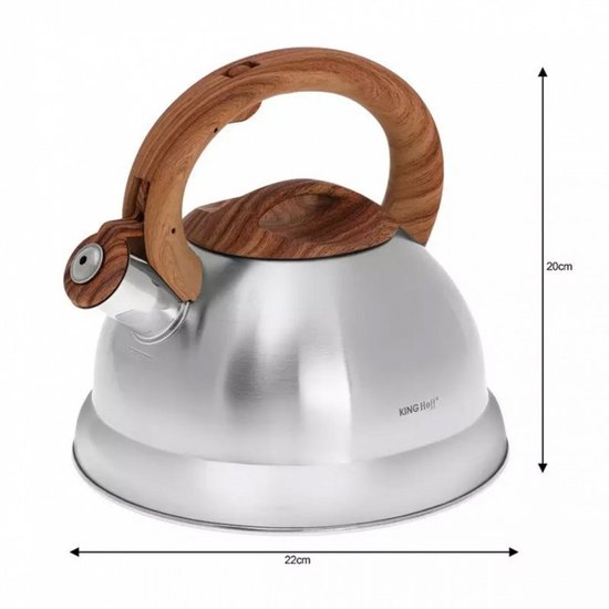 Kinghoff 3336 - Fluitketel - 3 liter - RVS - bruin - met fluit