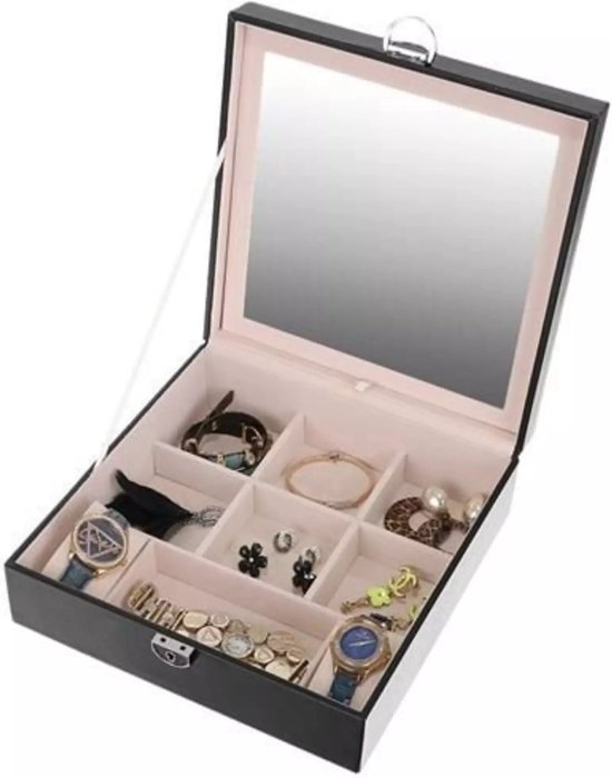 Beautylushh Sieradenkist - zwart - PU coating - 25 x 25 x 30 cm - sieradendoos - organizer - met sleutel