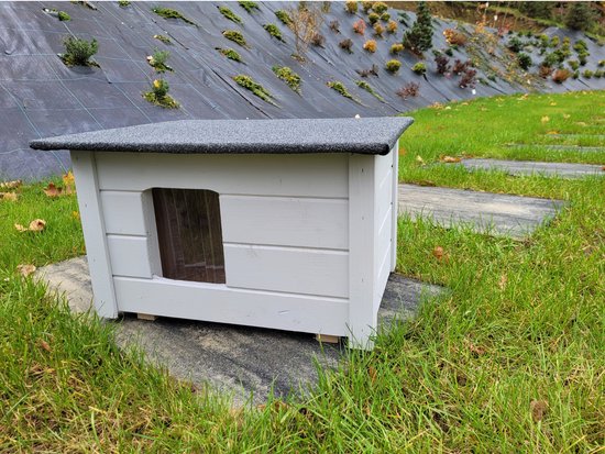 Geïsoleerde houten kennel voor kleine hond - lichtgrijs