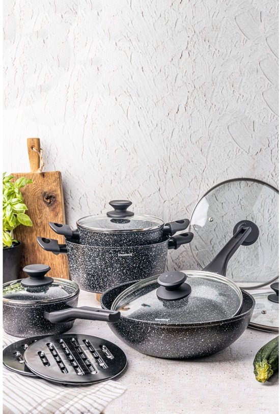 Klausberg 7657 - 12 delige pannenset - Kookpannen - 16-20-24-24-28 cm - zwart - met deksel