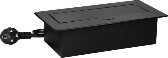Stekkerdoos met 3 stopcontacten - Pop up stekkerblok met 1.5 meter kabel - Inbouw Verdeelstekker met RVS afwerking - Verdeelstekker 230 Volt - voor max. 3680 Watt - Penaarde - Zwart