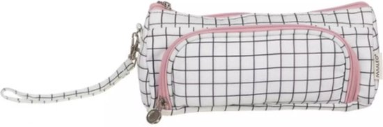 Maaleo Dubbele Uitbreidbare Etui - Wit Geruit - Twee Compartimenten - Mesh Organizer