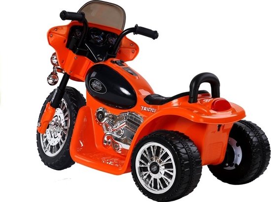 Elektrische politie chopper - trike - motor voor kinderen tot 25kg max 1-3 km/h oranje - kids motor - kindermotor - politiemotor