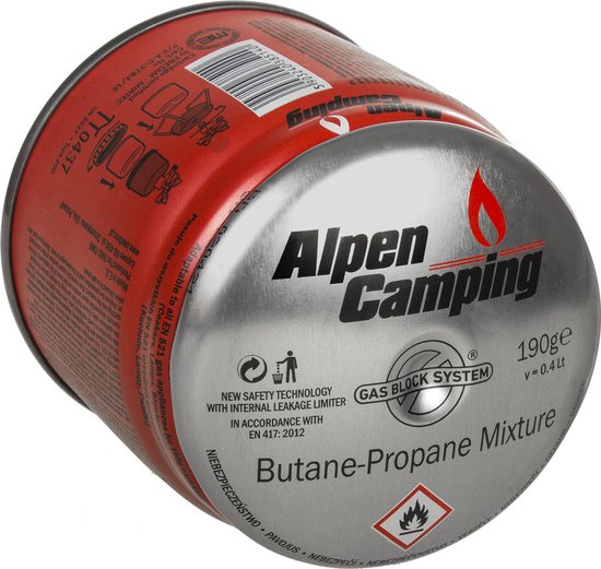 Alpen Camping - Set van 24 stuks Gaspatroon - certificaat: Pi 0437, voldoet aan EN417 - propaan-butaan, bereik -10°c tot + 40°c, GAS STOP systeem IK006