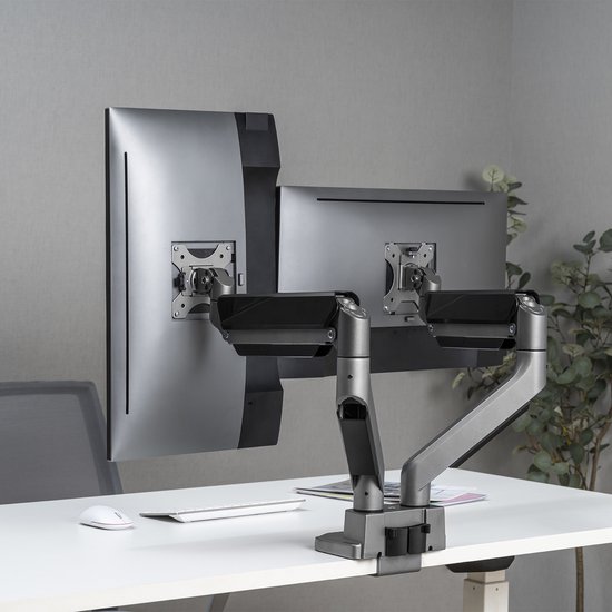 Ergo Office - 2-compartiment monitorhouder met gasveer | 17-35" - Draaibaar | Kantelbaar - In hoogte verstelbaar | Dubbele arm VESA 75x75 100x100
