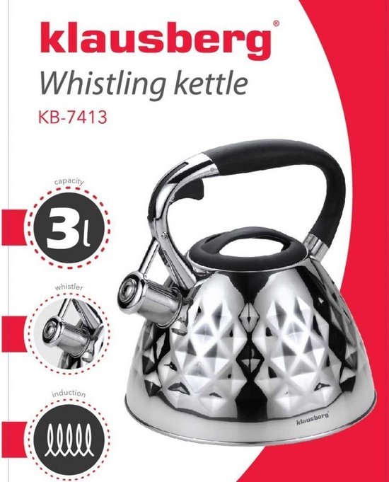 Klausberg 7413 - Fluitketel - Diamond zilver - 3 liter
