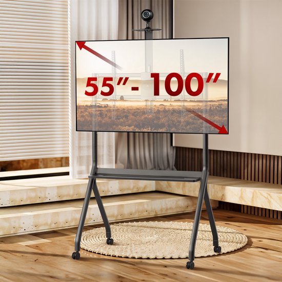Maclean TV-standaard / trolley, camera plank, op wielen, 55-100", max. belasting 120kg/10kg plank, max. VESA 900x600, zwart, MC-114 B