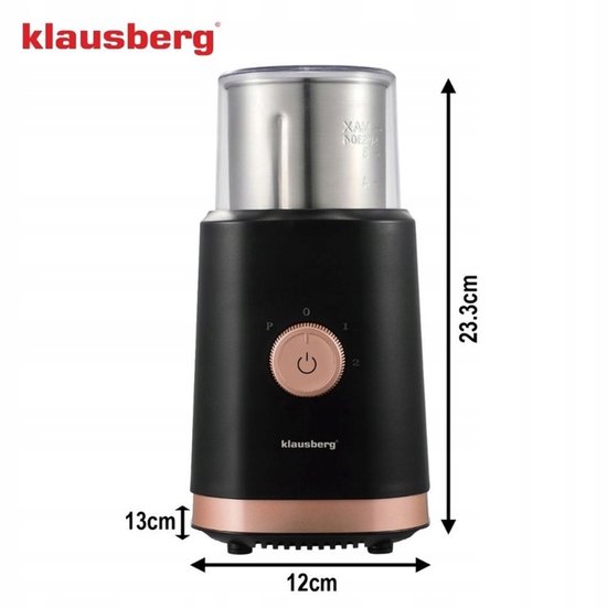 KLAUSBERG KB-7992 Elektrische 2-in-1 Koffie- en Kruidenmolen – 200W – RVS Bekers – Droog & Nat Malen – 3 Snelheden – 80g Capaciteit – zwart/Koper