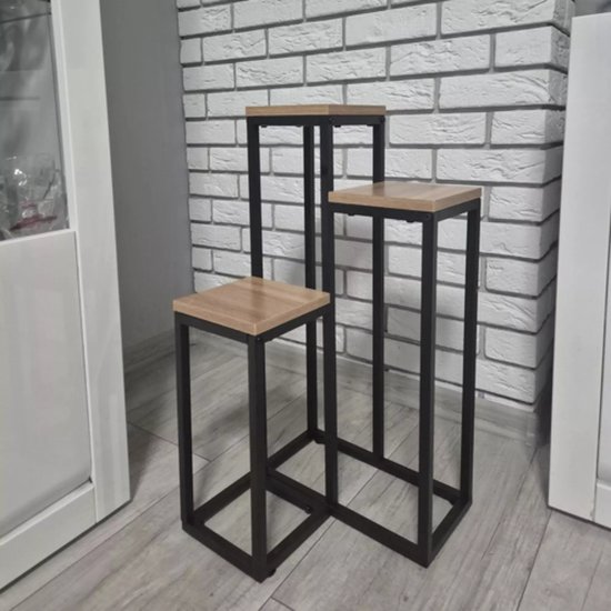 Ruhhy Plantenstandaard - 3 laags- metaal - vierkant - industriële stijl - modern - voor bloemen en planten