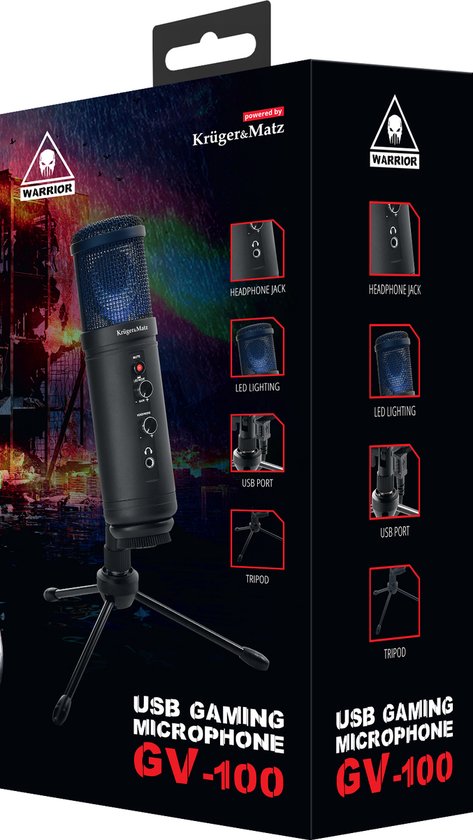 Krüger&Matz KM0765 - Warrior GV-100 Gaming en/of vlogmicrofoon, zwart