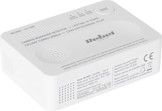 Rebel KD-218B - Koolmonoxidemelder - Draadloos - Batterijvoeding