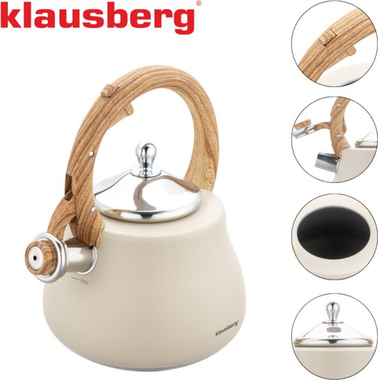 Klausberg KB-7919 - fluitketel - 2.8 L - rvs - alle warmtebronnen - creme met zilveren elementen