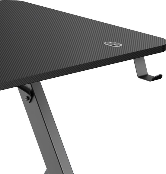 NanoRS - Gaming bureau met koptelefoon- en bekerhouder - RGB-achtergrondverlichting, max. 75kg, afmetingen 1200x600x750mm, RS102 - Zwart